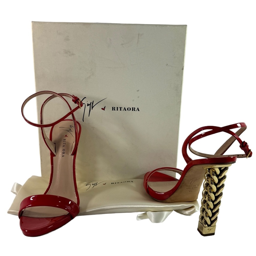 Giuseppe Zanotti Red Sandals with Gold Chain Heel